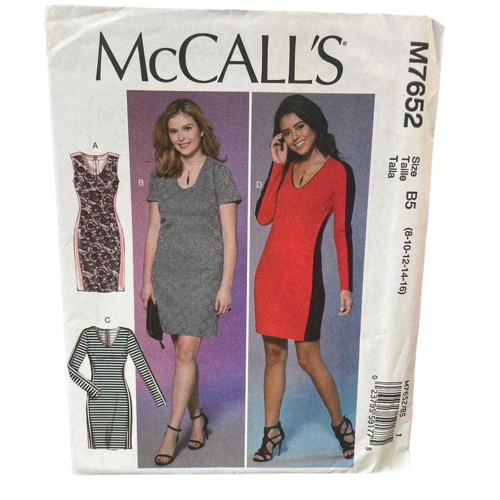 McCALL'S M7652 Misses Dress Sewing Pattern Size B5 8-16 Modern Knit
